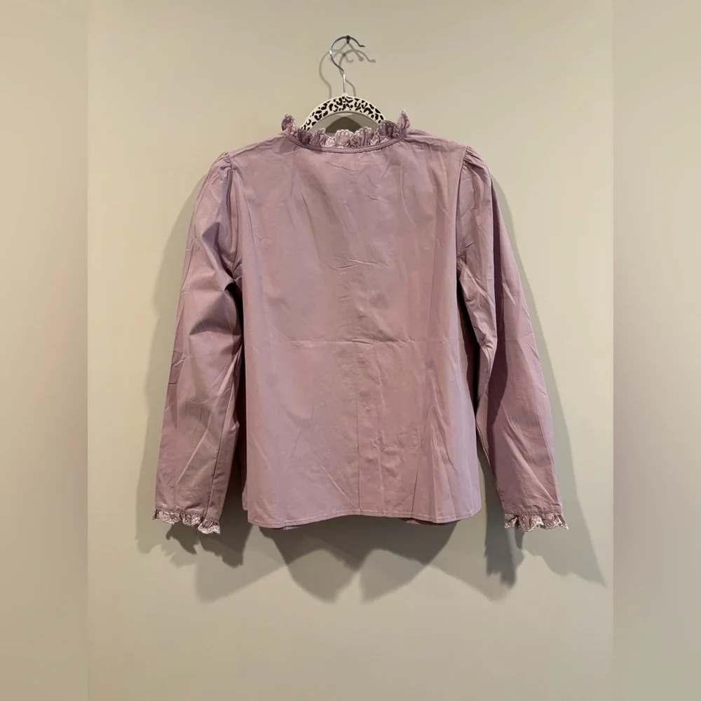 Pink Ruffled Long Sleeve Blouse with Bib Collar - Picture 7 of 10